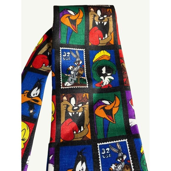 Looney Tunes Postage Stamp Collection Men's Necktie Tweety Bird Roadrunner - Picture 3 of 9